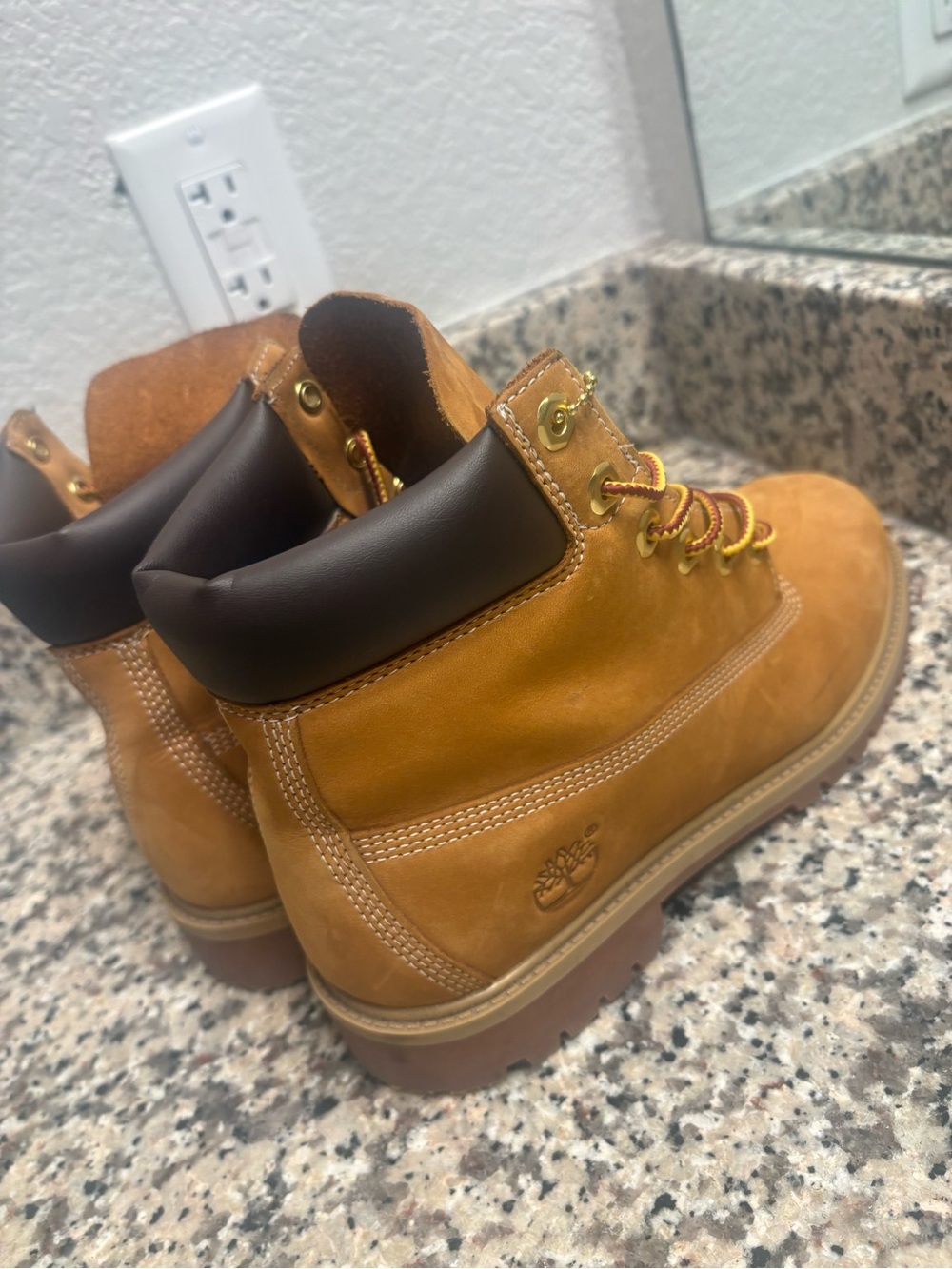Timberland Wheat Nubuck Ankle Work Boots with Dark Brown Collar